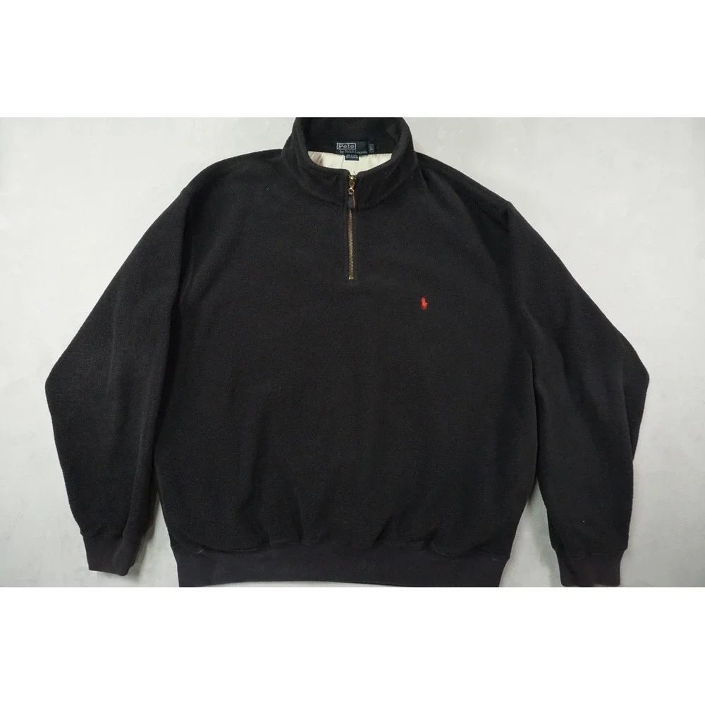 Vintage Polo‎ Ralph Lauren Fleece Sweater Mens Large Black Quarter Zip Pullover